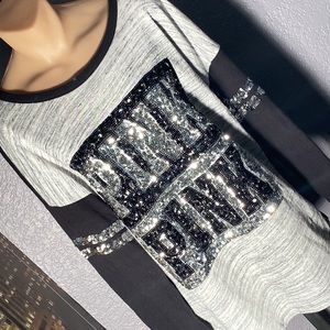 Sequin Embellished Gray and Black Women's Top